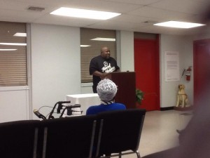 Derrick McCray speaks at a Black History month event.